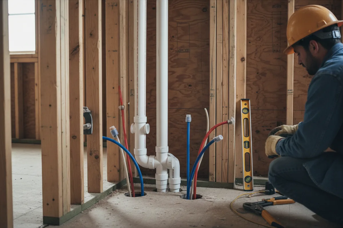 Drain and supply rough-in during Sump Pump Repair in Newbury